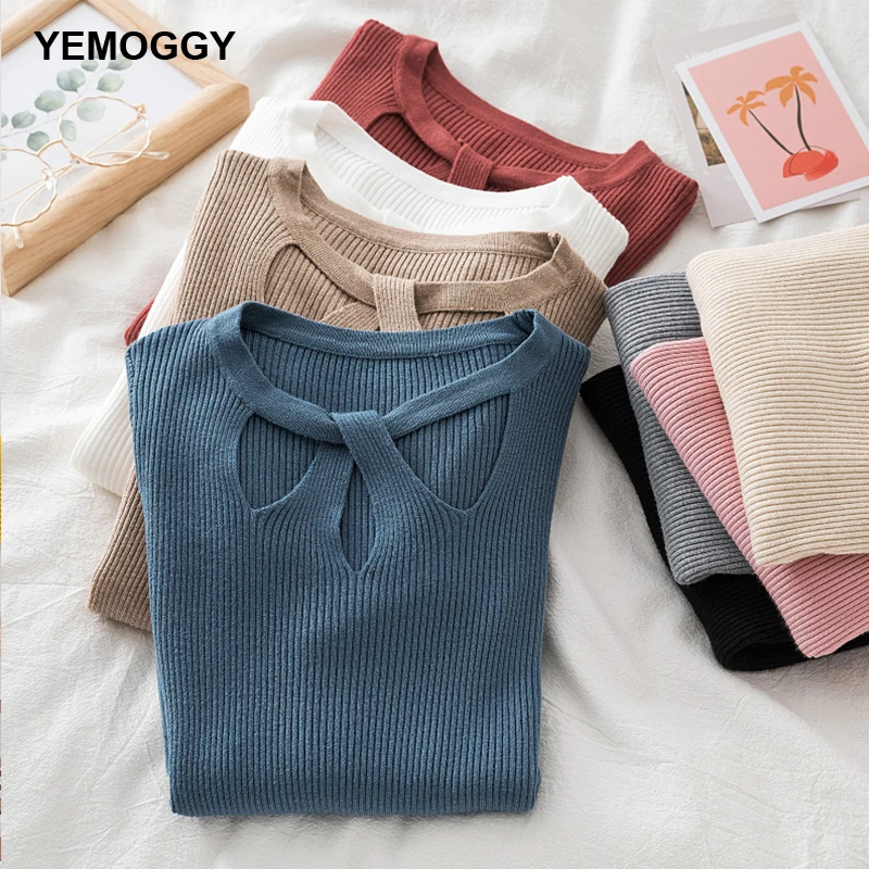 Autumn Solid Color Sexy O Neck Sweater Women Pullover Long-Sleeved Short Slim Hollow-out Knitted Low Waist Pullovers Womens 
Autumn Solid Color Sexy O Neck Sweater Women Pullover Long-Sleeved Short Slim Hollow-out Knitted Low Waist Pullovers Womens