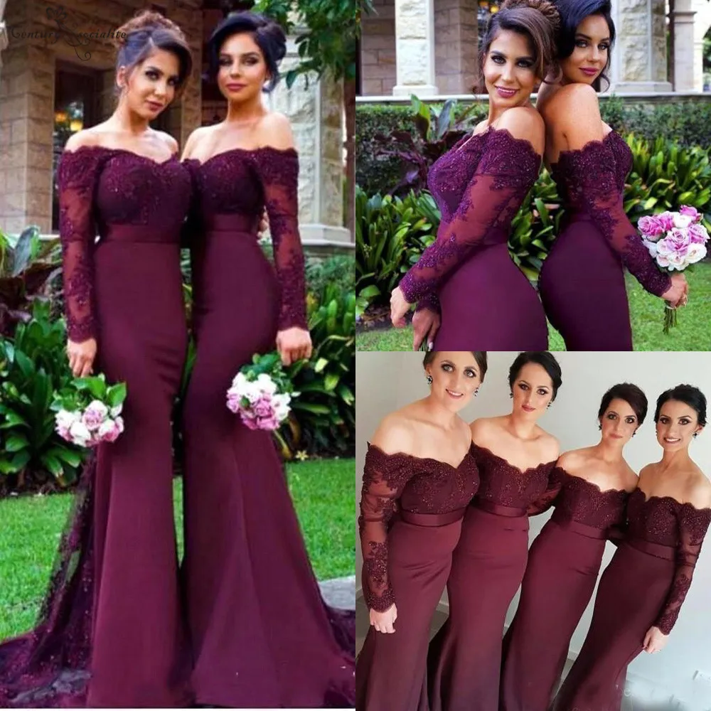 Burgundy Mermaid Bridesmaid Dresses 2020 Long Sleeves Off Shoulder Lace Appliques Wedding Guest Dress Maid Of Honor Gowns Cheap
Burgundy Mermaid Bridesmaid Dresses 2020 Long Sleeves Off Shoulder Lace Appliques Wedding Guest Dress Maid Of Honor Gowns Cheap