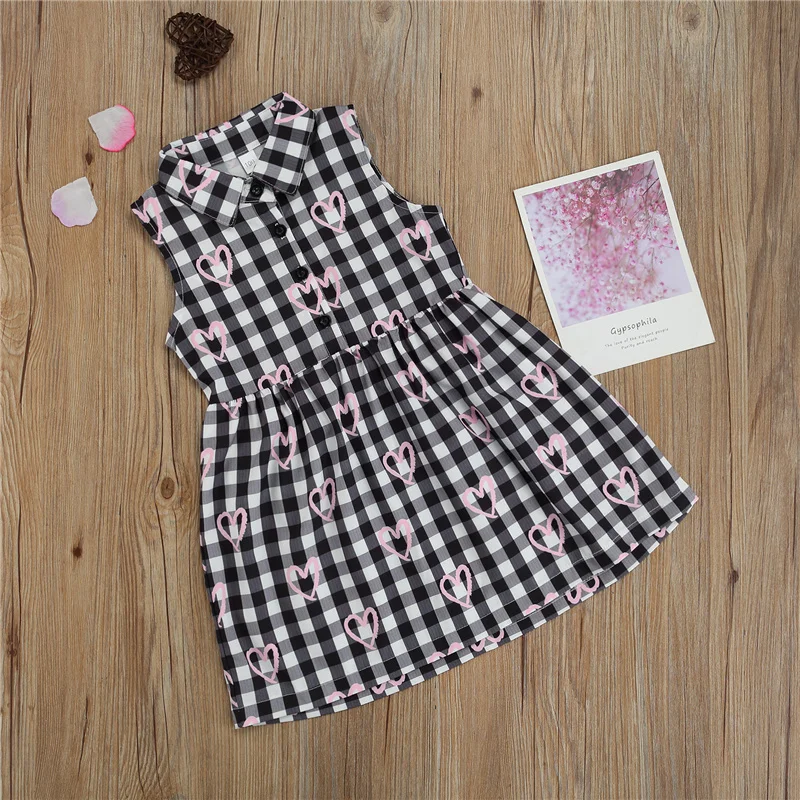 Kids Summer Dress, Heart Print Plaid Turn-Down Collar Sleeveless Jumper Skirt with Buttons for Little Girls
Kids Summer Dress, Heart Print Plaid Turn-Down Collar Sleeveless Jumper Skirt with Buttons for Little Girls