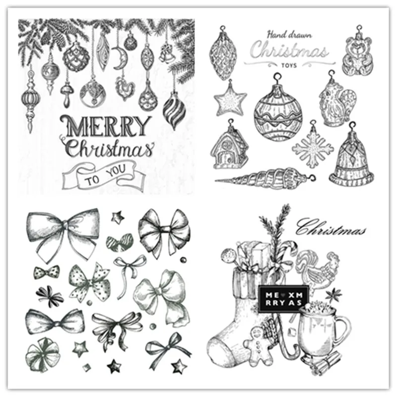 

2021 New Christmas Clear Stamps Scrapbooking Gift Elk Santa Claus Pine Cone Balls Tree Bow Craft Card Seal no metal cutting dies