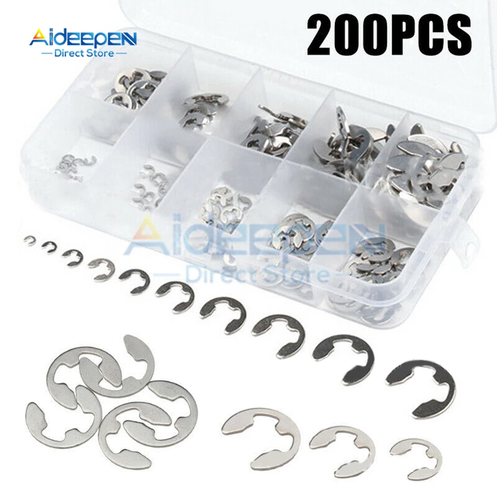 120/200 PCS M1.5-M10 304 Stainless Steel Stainless Steel E Clip Washer Assortment Kit Circlip Retaining Ring For Shaft Fastener 
120/200 PCS M1.5-M10 304 Stainless Steel Stainless Steel E Clip Washer Assortment Kit Circlip Retaining Ring For Shaft Fastener