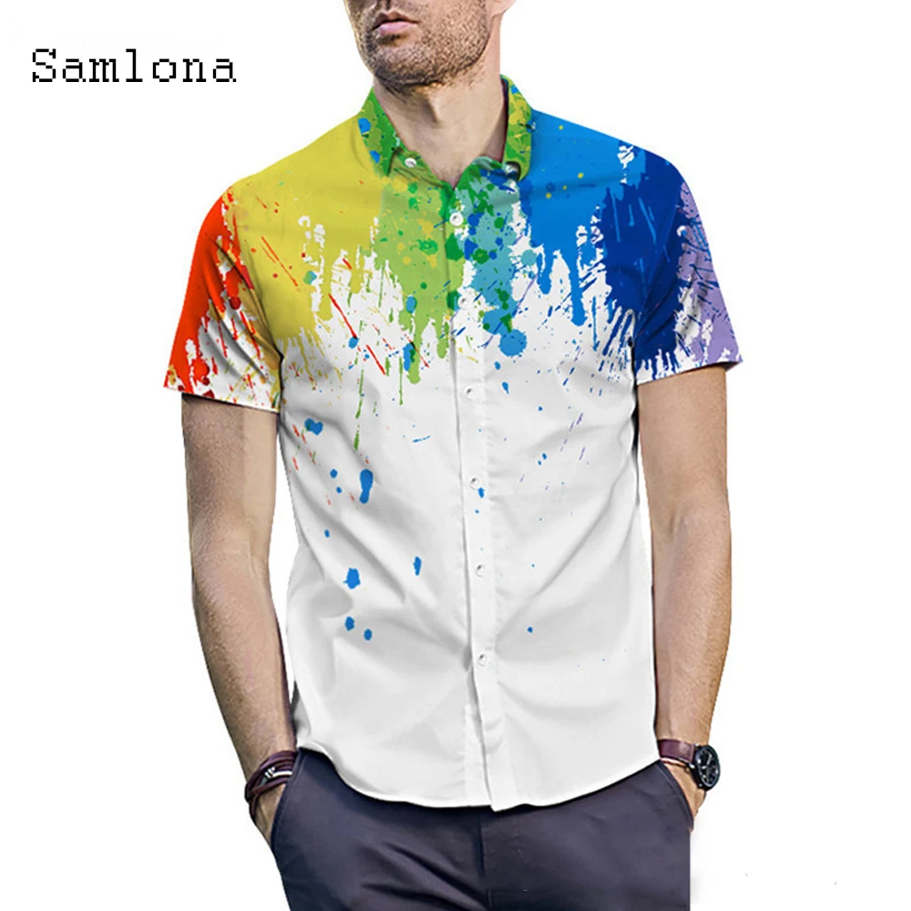 2021 Short Sleeve Men Skinny Top Streetwear Model Shirt Tie Dry Blouse Single-Breasted Summer Casual Shirt Sexy Mens clothing
2021 Short Sleeve Men Skinny Top Streetwear Model Shirt Tie Dry Blouse Single-Breasted Summer Casual Shirt Sexy Mens clothing