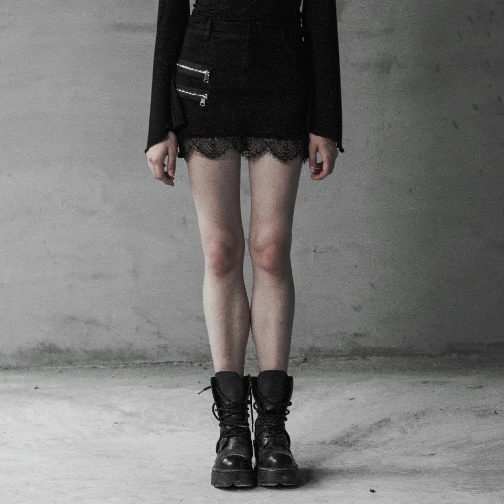 Женская короткая юбка в стиле Харадзюку, джинсовая юбка с завышенной талией и кружевным подолом в стиле панк на молнии 
Женская короткая юбка в стиле Харадзюку, джинсовая юбка с завышенной талией и кружевным подолом в стиле панк на молнии