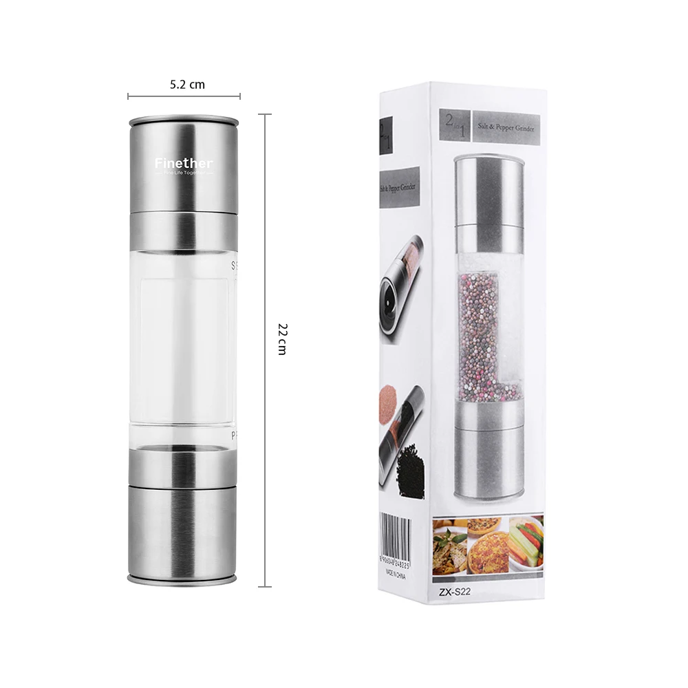 Finether Pepper Mill Grinder 2 in 1 Stainless Steel Manual Salt Pepper Grinder Seasoning Kitchen Tools Grinding For Cooking
Finether Pepper Mill Grinder 2 in 1 Stainless Steel Manual Salt Pepper Grinder Seasoning Kitchen Tools Grinding For Cooking