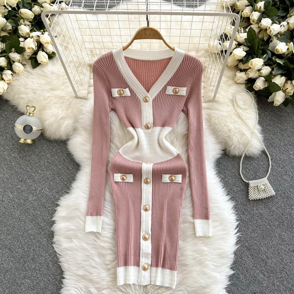 2021 Autumn Winter Fashion Knitted Dress New Sexy Bodycon Sweater Dress Female Long Sleeve V Neck Elastic Slim Dresses
2021 Autumn Winter Fashion Knitted Dress New Sexy Bodycon Sweater Dress Female Long Sleeve V Neck Elastic Slim Dresses