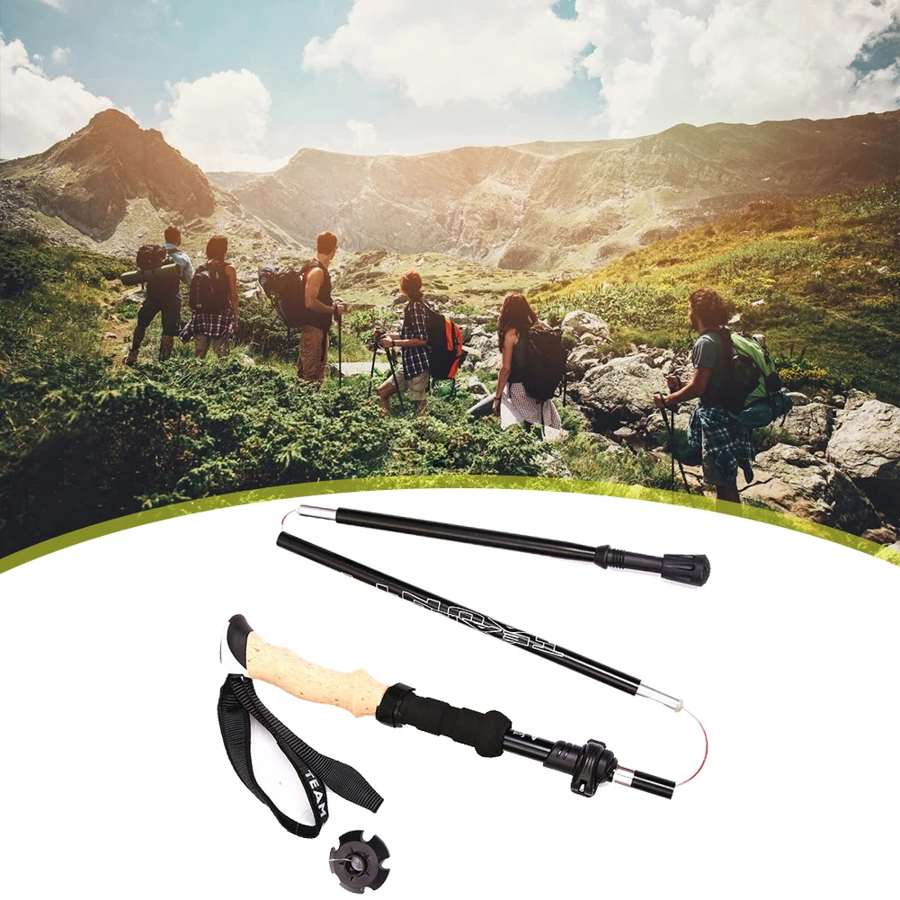 

5-Section Telescopic Alloy Walking Stick Folding Lightweight Trekking Alpenstock Hiking Cane Pole for Outdoor Climbing Tool