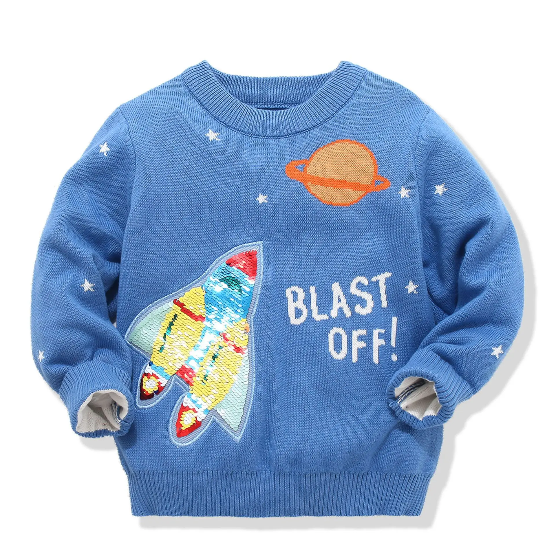 Фото Вязаный свитер с рисунком космоса для маленьких мальчиков детская одежда из 100%