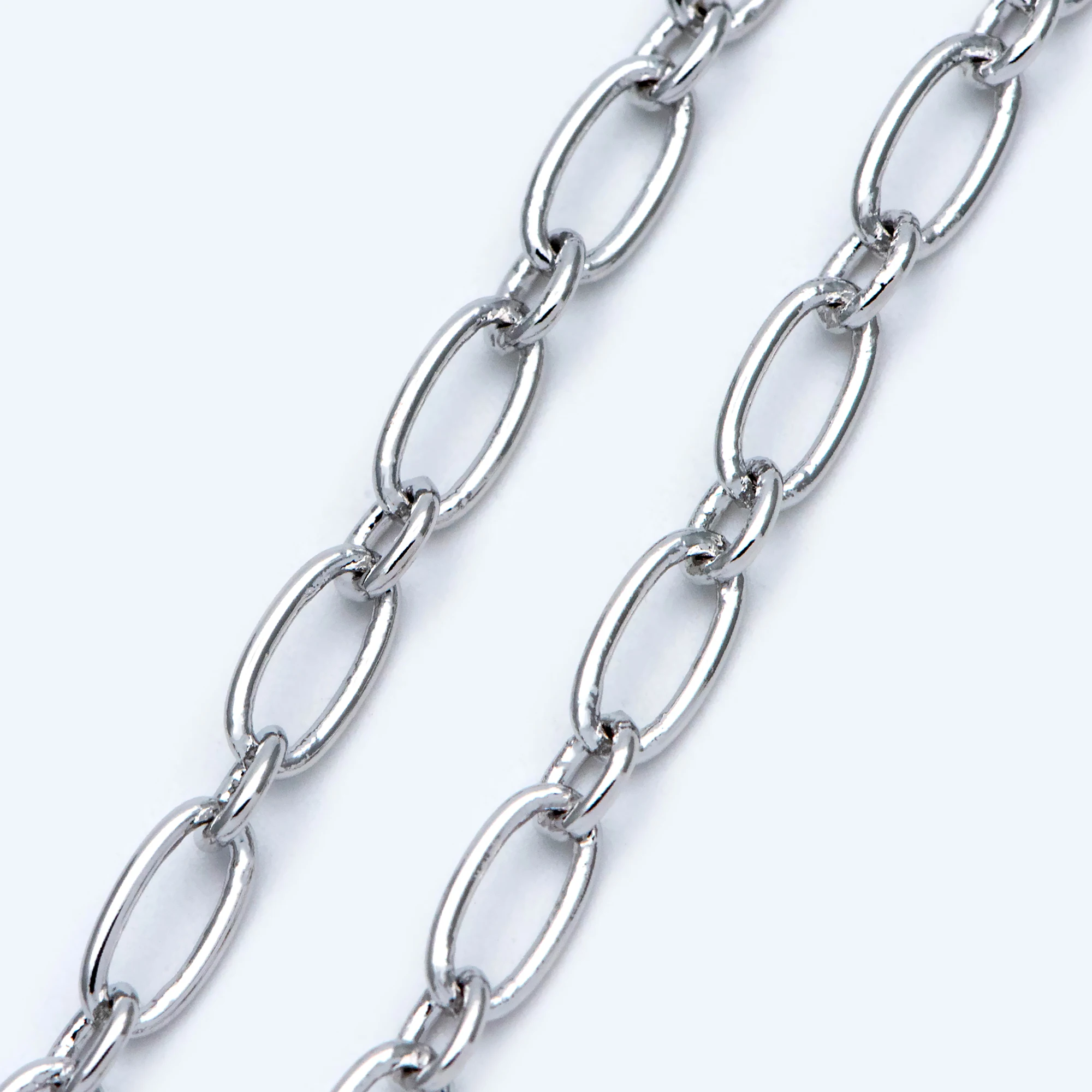 

Silver Tone Oval Cable Chain, Rhodium Plated Brass Chains 4.7mm, Chain Supplies Wholesale (#LK-453)/ 1 Meter=3.3ft