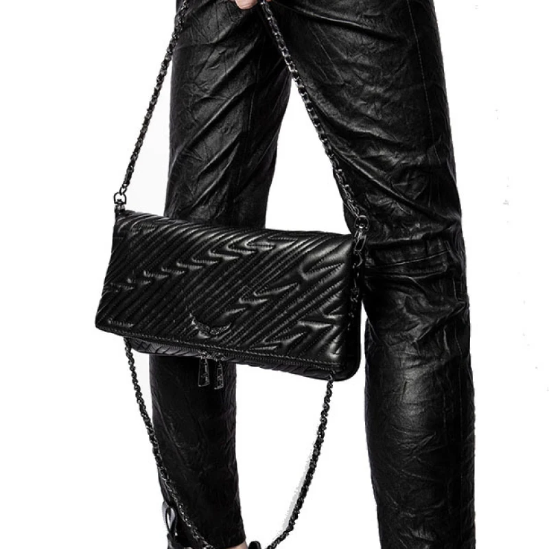 Women Simple Line Striped Sheep Leather Black Wing Rhinestone Decorative Satchel Bag
Women Simple Line Striped Sheep Leather Black Wing Rhinestone Decorative Satchel Bag