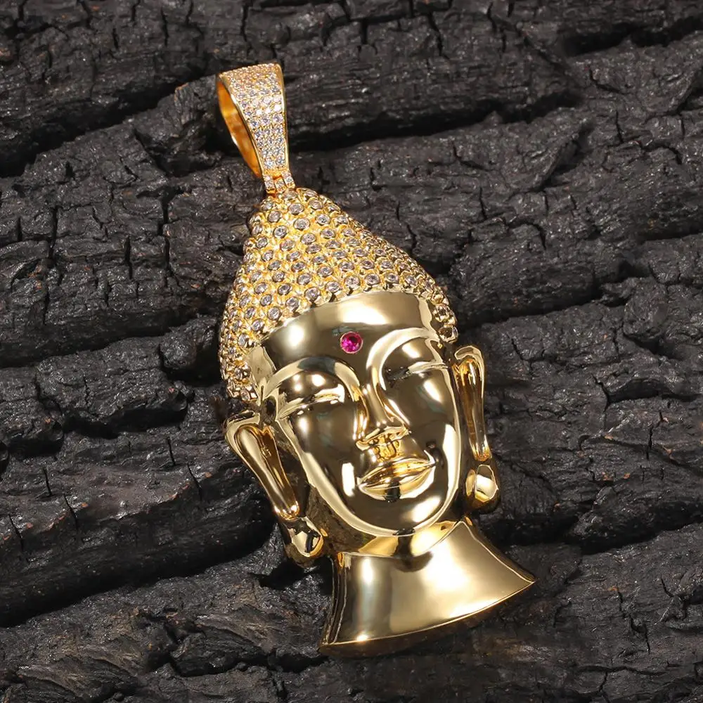 

2021 New Large Buddha Head Pendant Hip Hop Copper Micro pave Zircon Ice out Domineering Men Charm Necklace Pendant Jewelry