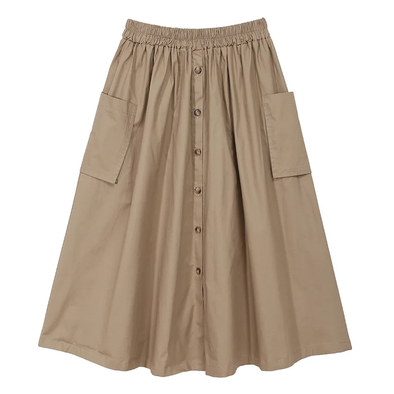 Japanese Tooling Style Skirt 2021 Summer New Style Cotton All-Match High-Waist Single-Breasted A-Line Skirt 
Japanese Tooling Style Skirt 2021 Summer New Style Cotton All-Match High-Waist Single-Breasted A-Line Skirt