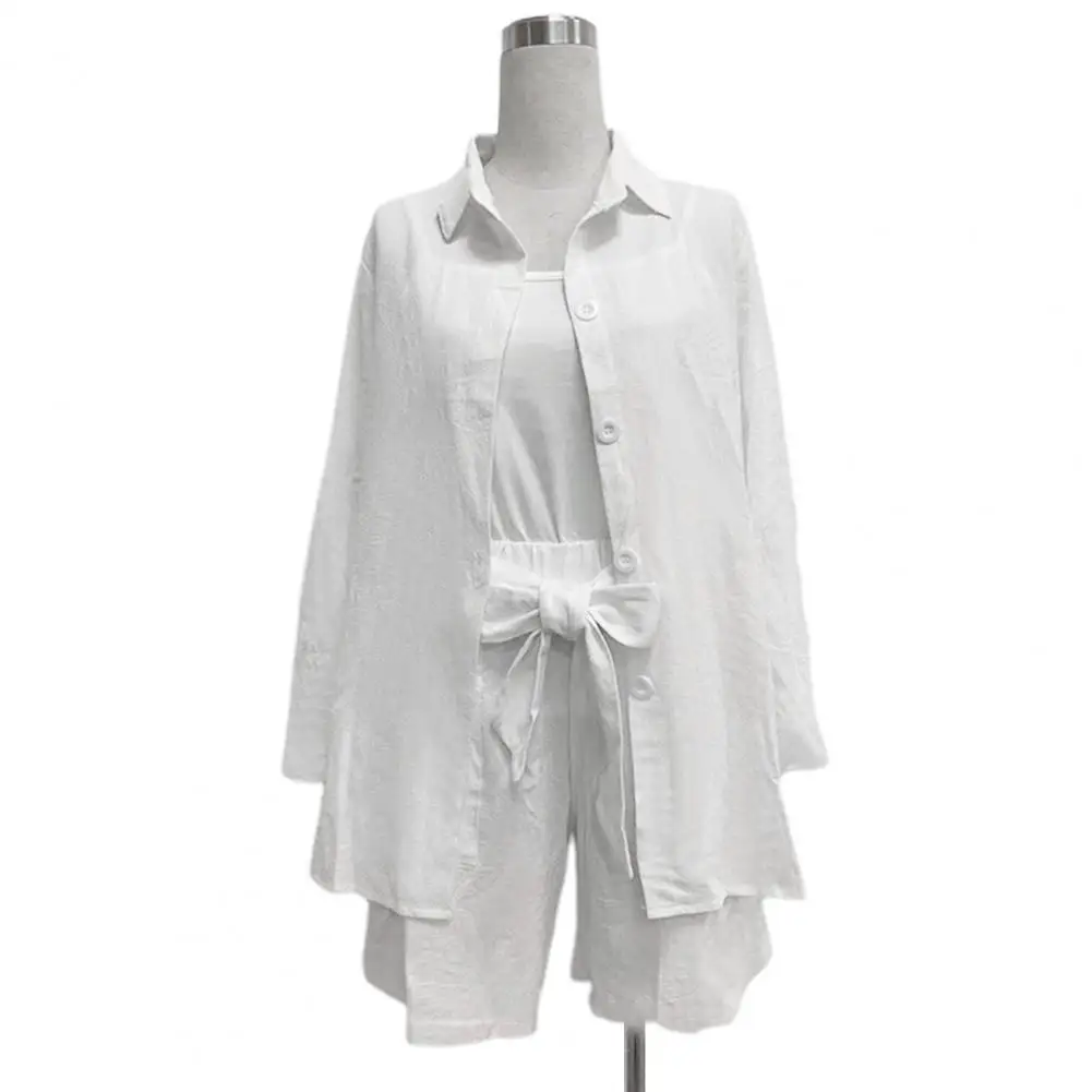 Women Fashion Casual Shirt Camisole Shorts Set Single-breasted Lace-up Autumn Solid Color Lapel Pockets Shirt Shorts Streetwear
Women Fashion Casual Shirt Camisole Shorts Set Single-breasted Lace-up Autumn Solid Color Lapel Pockets Shirt Shorts Streetwear