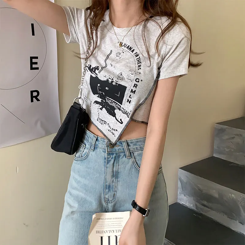 2Colors 2021 Summer Korean style Irregular design print Short Sleeve t-shirt Casual Womens Short tops Tees shirt femme (X1923)
2Colors 2021 Summer Korean style Irregular design print Short Sleeve t-shirt Casual Womens Short tops Tees shirt femme (X1923)
