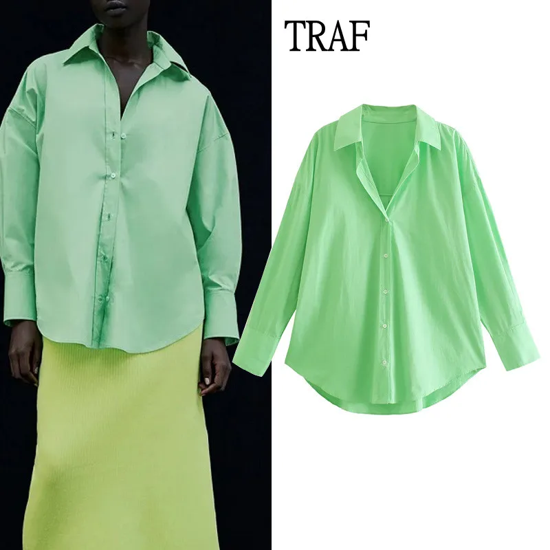 TRAF Top Woman Button Up Shirt Spring Summer 2021 Women Long Sleeve Loose Blouse Asymmetric Hem Chic Green Shirt Blusas Tops
TRAF Top Woman Button Up Shirt Spring Summer 2021 Women Long Sleeve Loose Blouse Asymmetric Hem Chic Green Shirt Blusas Tops