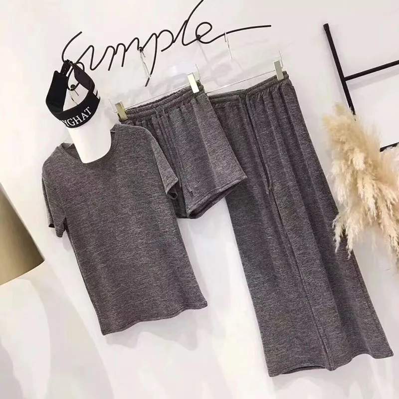 Women's Clothing Casual 3 Piece Set Fashion Knotted Short Sleeve Tshirt High Waist Wide Leg Long Trousers Women Solid Suit Chic
Women's Clothing Casual 3 Piece Set Fashion Knotted Short Sleeve Tshirt High Waist Wide Leg Long Trousers Women Solid Suit Chic