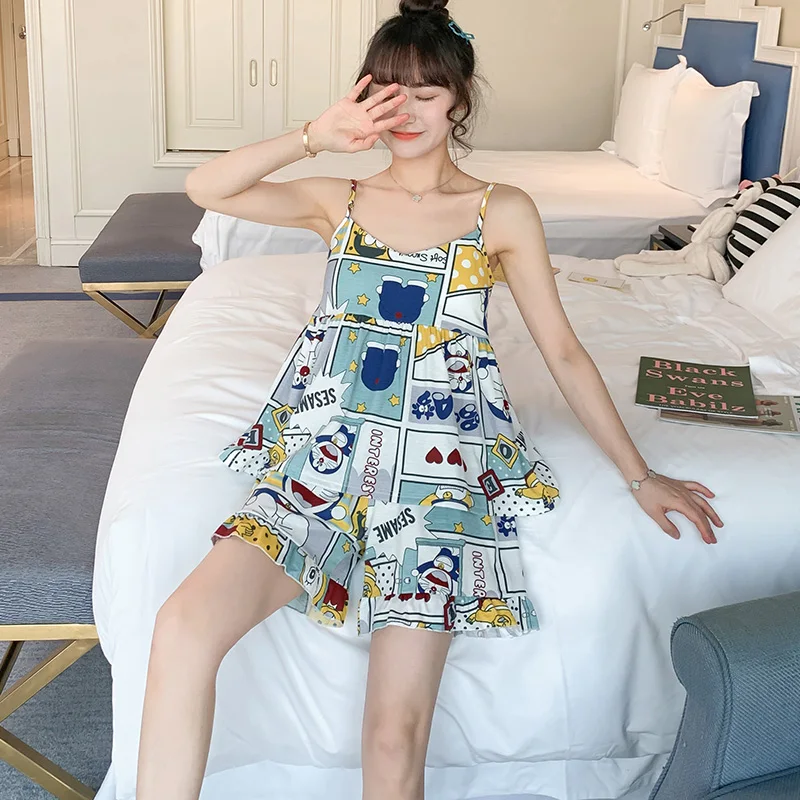 Doraemon Pajamas Women's Summer Pure Cotton Korean Style Cute Suspenders Shorts Two-Piece Suit Thin Home Wear with Chest Pad
Doraemon Pajamas Women's Summer Pure Cotton Korean Style Cute Suspenders Shorts Two-Piece Suit Thin Home Wear with Chest Pad