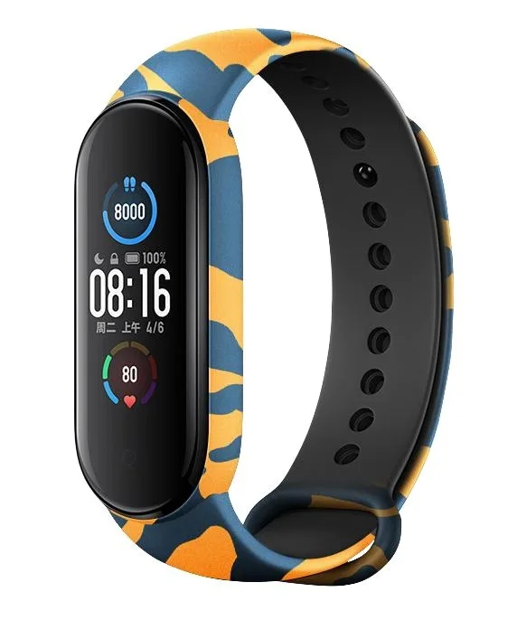 Ремешок силиконовый Камуфляжный для Mi Band 6 5 4 3 сменный спортивный браслет