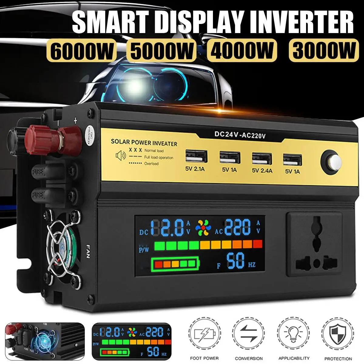 6000W/5000W/4000W 220V Solor Power Inverter Car Inverter 4 USB Input Voltage Transformer Adapter Charging Converter
6000W/5000W/4000W 220V Solor Power Inverter Car Inverter 4 USB Input Voltage Transformer Adapter Charging Converter