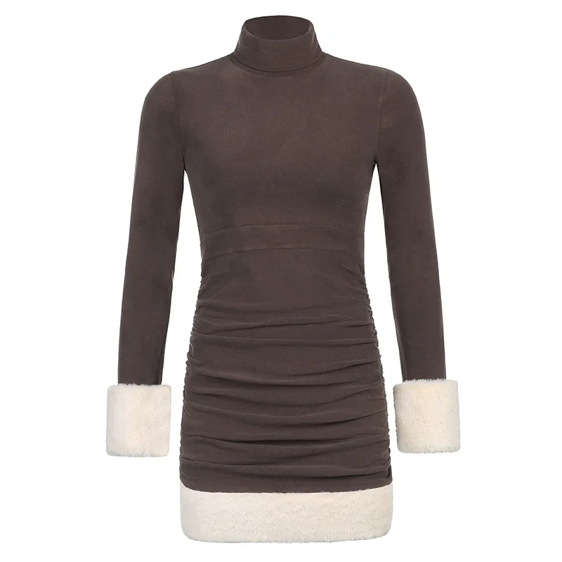 Women's Dress Casual Autumn Dress Lady Korean Style Vintage Brown Feather Stitching Dress 2021 Warm Slim Buttocks Femme Robe
Women's Dress Casual Autumn Dress Lady Korean Style Vintage Brown Feather Stitching Dress 2021 Warm Slim Buttocks Femme Robe
