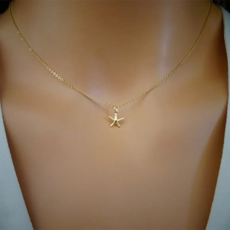 Fashion Pentagram Starfish Pendant Chain Necklace Jewelry Simple Gold Silver Clavicle Star Choker Necklaces for Women
Fashion Pentagram Starfish Pendant Chain Necklace Jewelry Simple Gold Silver Clavicle Star Choker Necklaces for Women