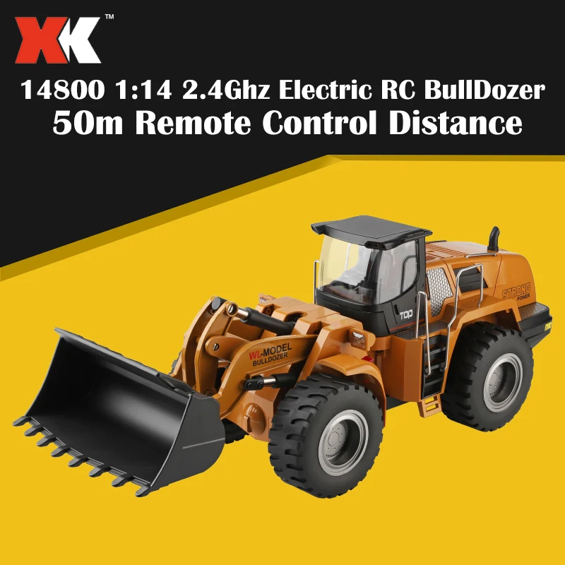 

Hot Sale XK 14800 1:14 2.4G 10CH Electric Remote Control BullDozer 7.4V 1500mAh RC Engineering Car Tractor Excavator Toys