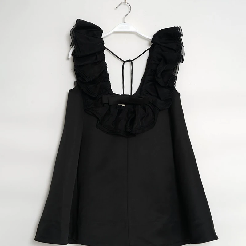 VGH Black Lace Up Dress For Women Square Collar Sleeveless High Waist Hollow Out Mini Dresses Female Fashion New Clothing Summer 
VGH Black Lace Up Dress For Women Square Collar Sleeveless High Waist Hollow Out Mini Dresses Female Fashion New Clothing Summer