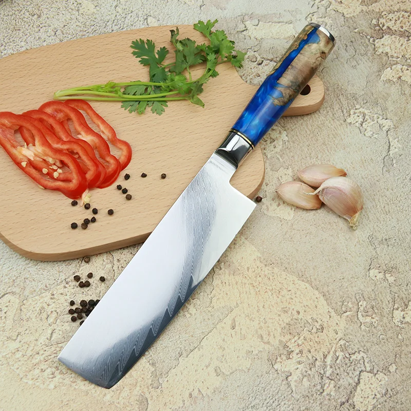 Damascus steel 67 layers VG10 Japanese style small kitchen knife fruit knife blue resin color wooden handle cooking tool
Damascus steel 67 layers VG10 Japanese style small kitchen knife fruit knife blue resin color wooden handle cooking tool