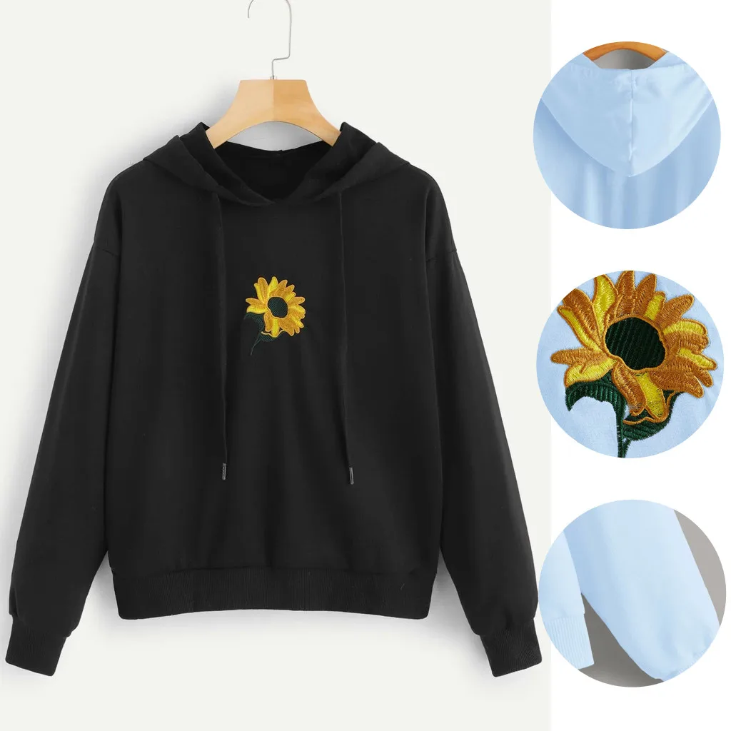 2020 Women Sweatshirt Casual Autumn Hooded Long Sleeve Pullover Sunflower Embroider HoodieTunic Thicken Warm Female Top Blouse
2020 Women Sweatshirt Casual Autumn Hooded Long Sleeve Pullover Sunflower Embroider HoodieTunic Thicken Warm Female Top Blouse