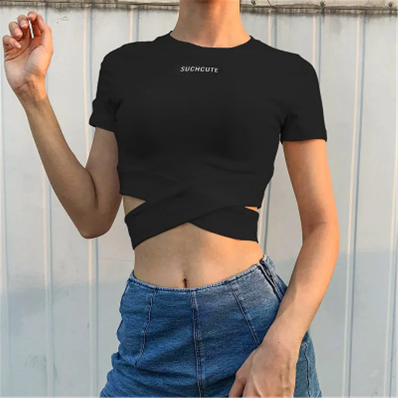 Women 2020 Sexy Short T-shirt Hem Cross Cutout Slim Short Sleeve Women's Crop Top Fashion Cropped Round Neck Halter Short Sleeve
Women 2020 Sexy Short T-shirt Hem Cross Cutout Slim Short Sleeve Women's Crop Top Fashion Cropped Round Neck Halter Short Sleeve