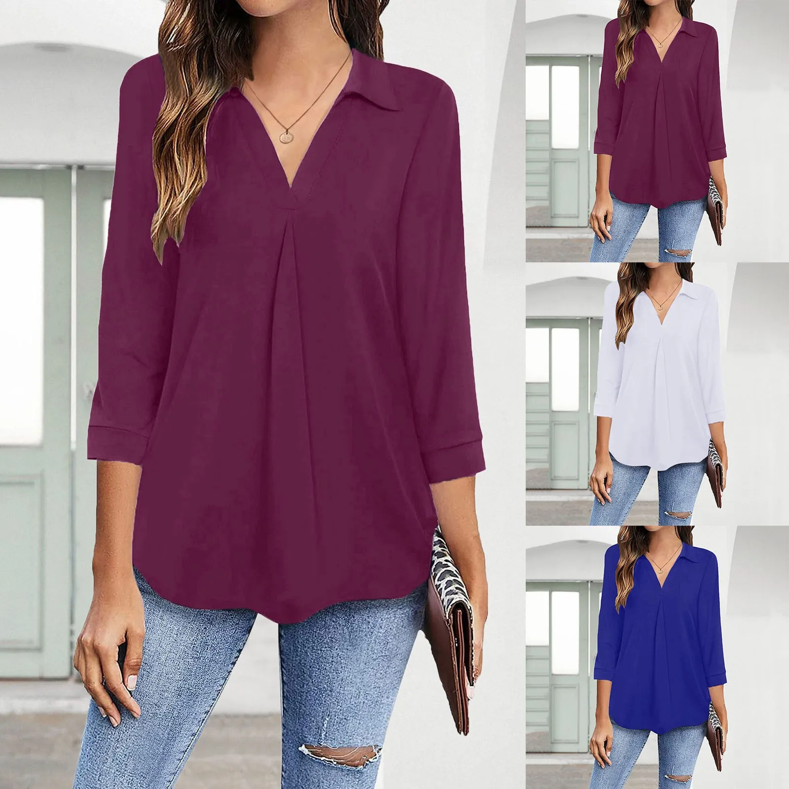 Casual Solid Color Shiers Office Women Tops Fashion Loose Long Sleeves Daily Streetwear V Neck Blouse Elegant Female Poullover
Casual Solid Color Shiers Office Women Tops Fashion Loose Long Sleeves Daily Streetwear V Neck Blouse Elegant Female Poullover