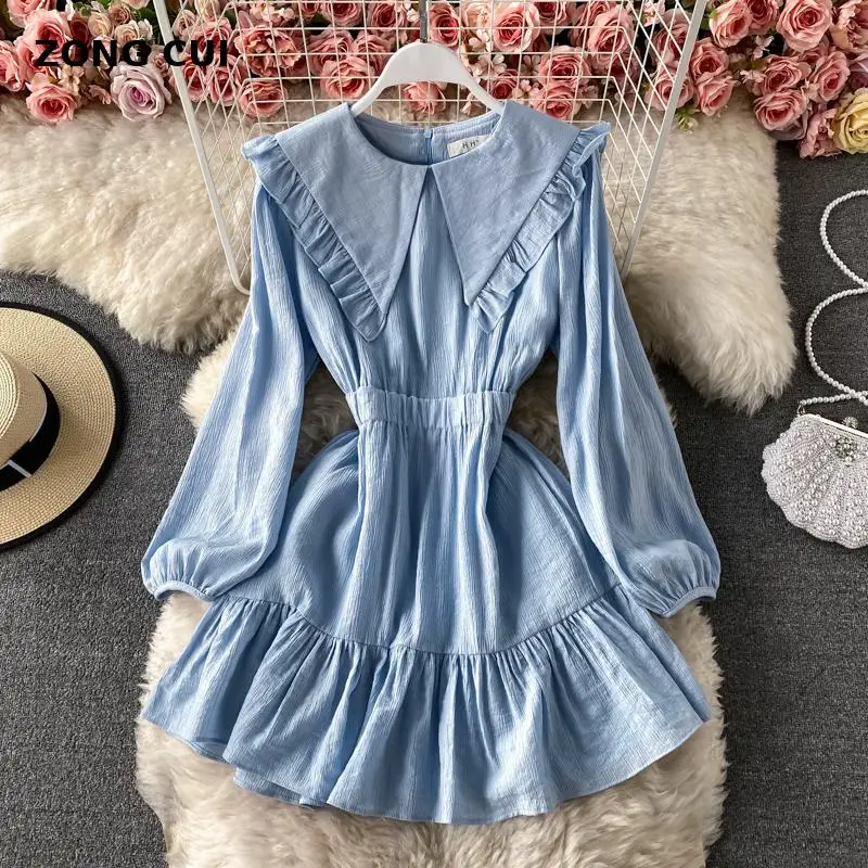 2021 Korean women's Peter Pan collar A-line dress women's Japan style solid long sleeve casual dress Green Dress
2021 Korean women's Peter Pan collar A-line dress women's Japan style solid long sleeve casual dress Green Dress