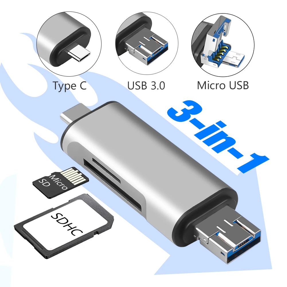 3 в 1 Type C кардридер SDHC SD TF MicroSD Micro USB OTG адаптер для Macbook Huawei Xiaomi Android Phone PC | Мобильные
