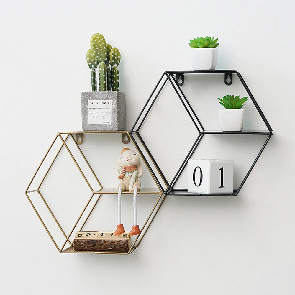 Hexagon Iron Stand Wall Art Decoration Floating Shelves Shelf With Gold Metal Frame Modern Chic Style Storage Rack
Hexagon Iron Stand Wall Art Decoration Floating Shelves Shelf With Gold Metal Frame Modern Chic Style Storage Rack