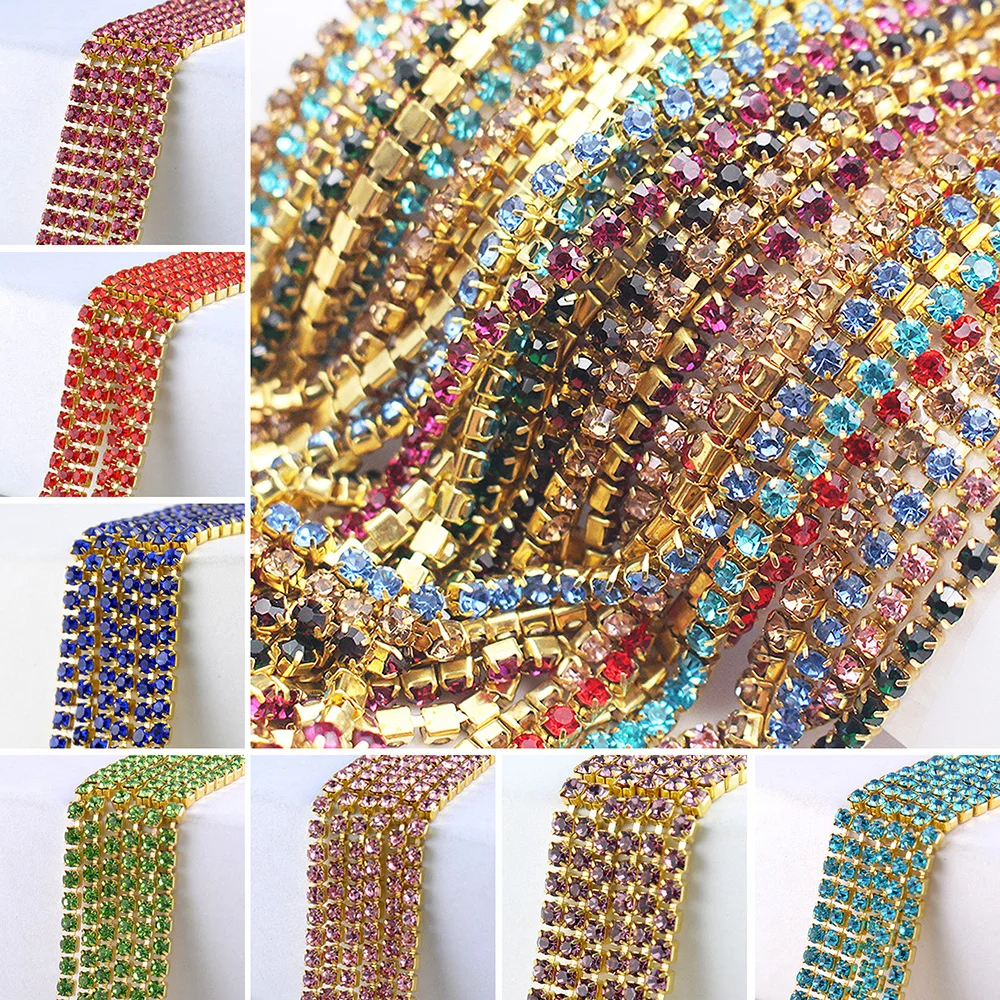 1 Meter Rhinestones Chain ss6- ss12 Gold Base Shine Crystals Stones Glue On Rhinestone Chain for Clothes Needlework Gems Crafts
1 Meter Rhinestones Chain ss6- ss12 Gold Base Shine Crystals Stones Glue On Rhinestone Chain for Clothes Needlework Gems Crafts