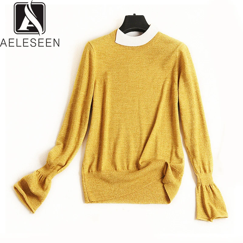 AELESEEN новые модные уличные Необычные вязаные топы с воротником женские Лоскутные