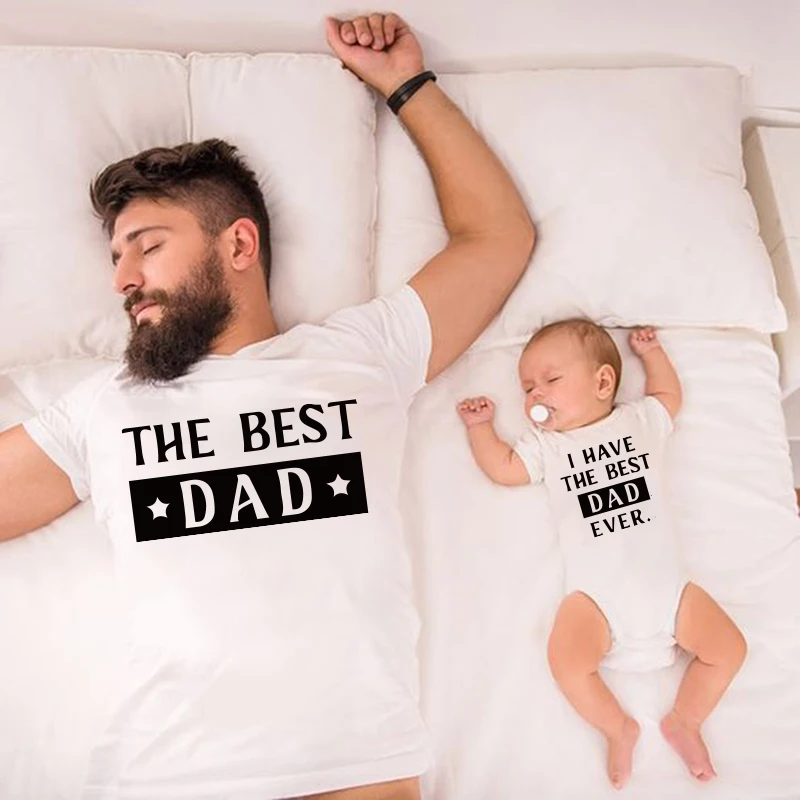 Футболка THE BEST DAD & I HAVE EVER одинаковая семейная одежда для папы и сына подарок на