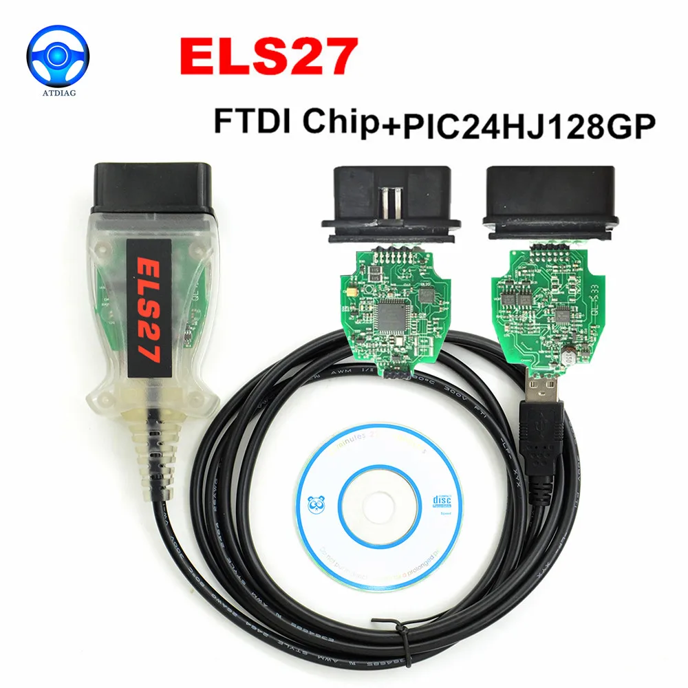 Адаптер диагностический ELS27 идентичный ELM327 и J2534 для разъема OBD2 с кабелем