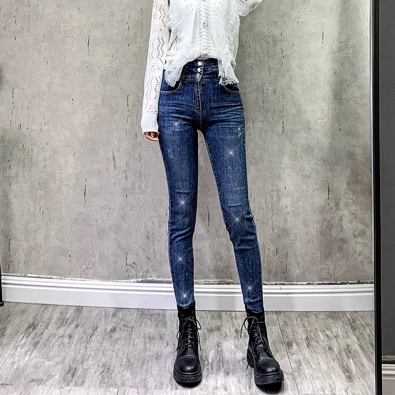 Jeans Women's High Waist Slimming 2021 Autumn New Korean Style Fashionable Rhinestone Stretch Tight Tappered Pencil Pants
Jeans Women's High Waist Slimming 2021 Autumn New Korean Style Fashionable Rhinestone Stretch Tight Tappered Pencil Pants