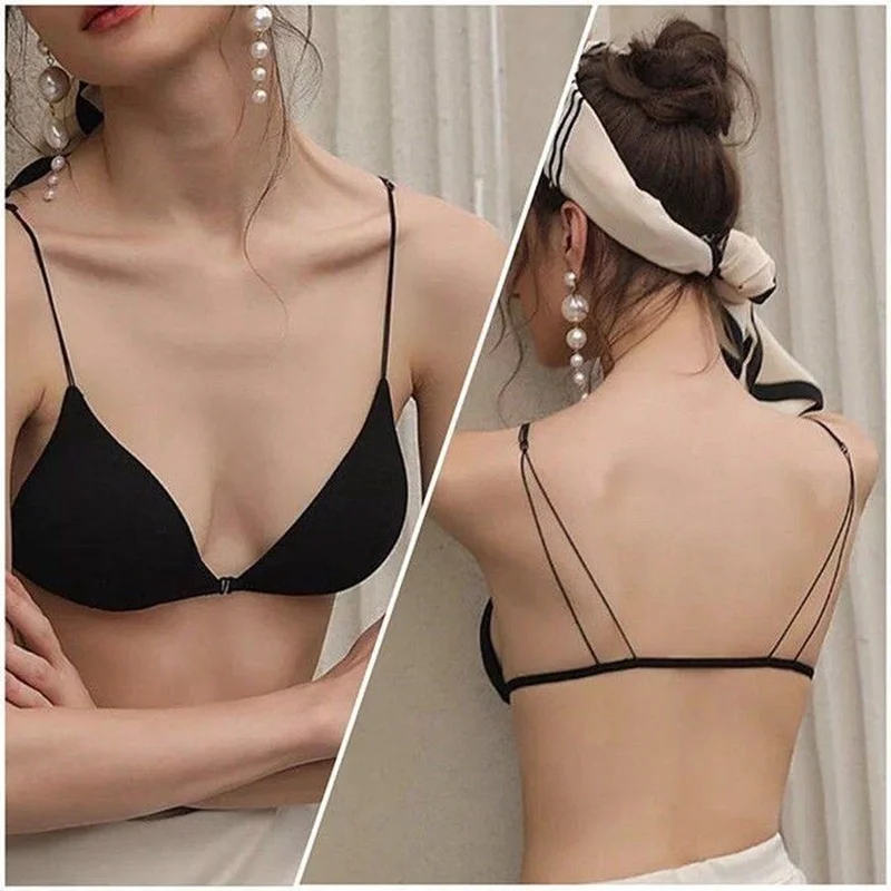 Sexy French Bra Deep V neck Triangle cup Bras Front Buckle Design Thin Suspenders Straps Wire Free Bralette for Lady Girls
Sexy French Bra Deep V neck Triangle cup Bras Front Buckle Design Thin Suspenders Straps Wire Free Bralette for Lady Girls