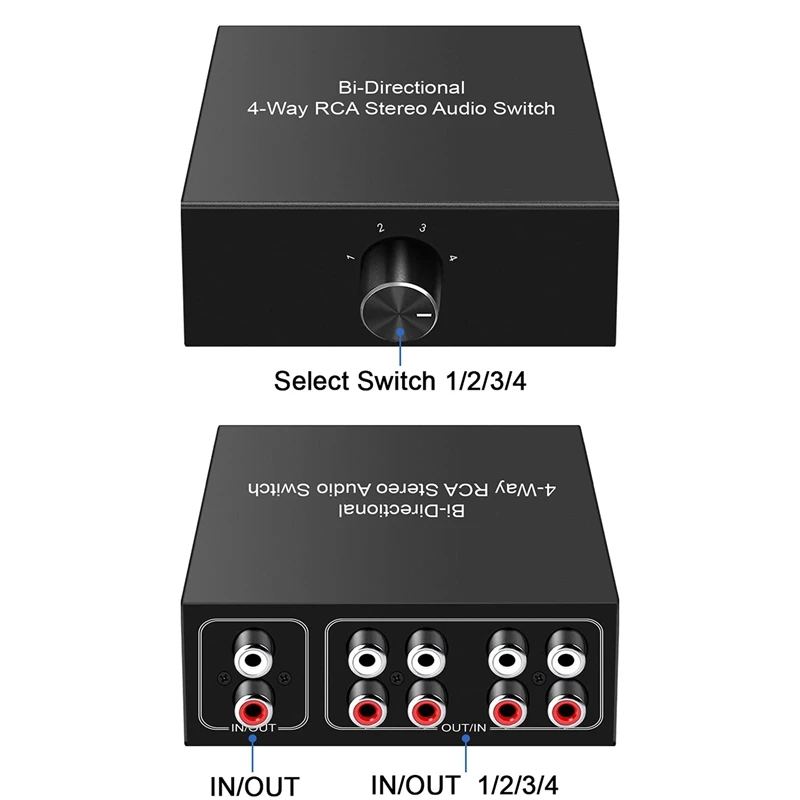 4-Way Stereo L/R Sound Channel Bi-Directional Audio Switcher, 1 in 4 Out /4 in 1 Out, Audio Switch Splitter for Speaker
4-Way Stereo L/R Sound Channel Bi-Directional Audio Switcher, 1 in 4 Out /4 in 1 Out, Audio Switch Splitter for Speaker