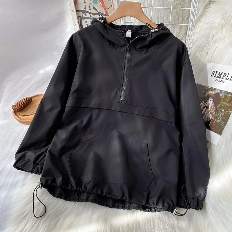 2021 New Spring Clothes Lazy Style Top Women's Black Half Zipper Hooded Sportswear
2021 New Spring Clothes Lazy Style Top Women's Black Half Zipper Hooded Sportswear