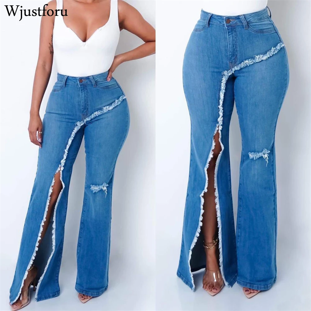 Wjustforu Split Ripped Flare Jeans Women Bodycon Patchwork High Waist Denim Pants Casual Streetwear Autumn Vintage Trousers
Wjustforu Split Ripped Flare Jeans Women Bodycon Patchwork High Waist Denim Pants Casual Streetwear Autumn Vintage Trousers