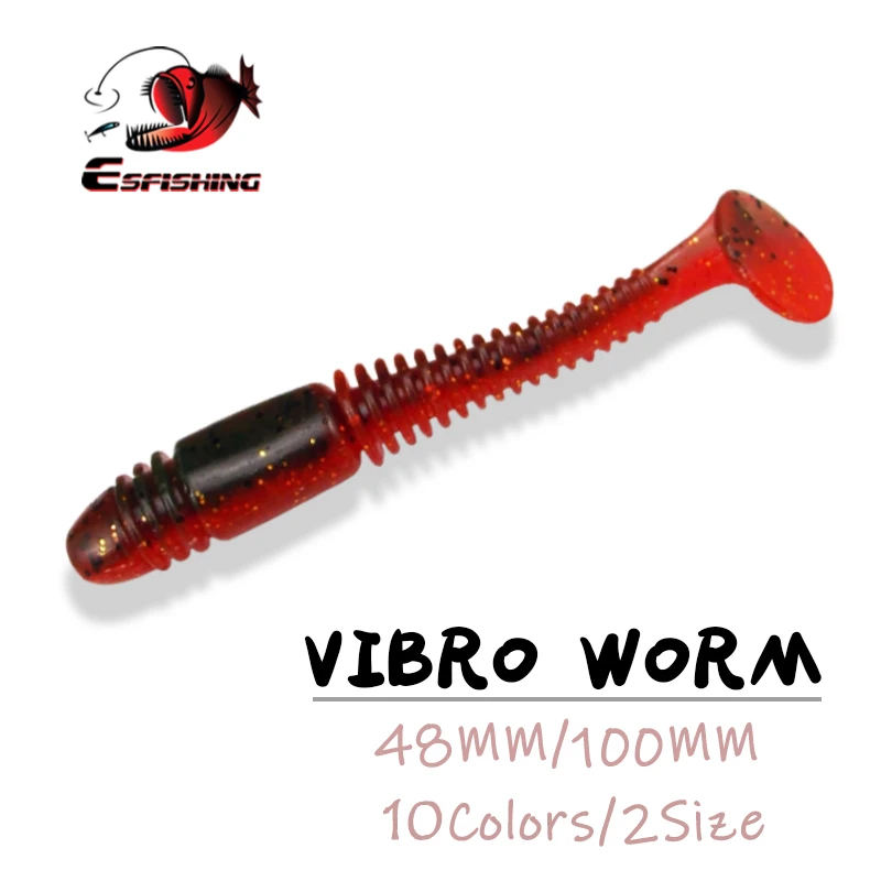 ESFISHING рыболовная приманка Vibro Worm 48 мм 100 Мягкие воблеры силиконовые приманки s