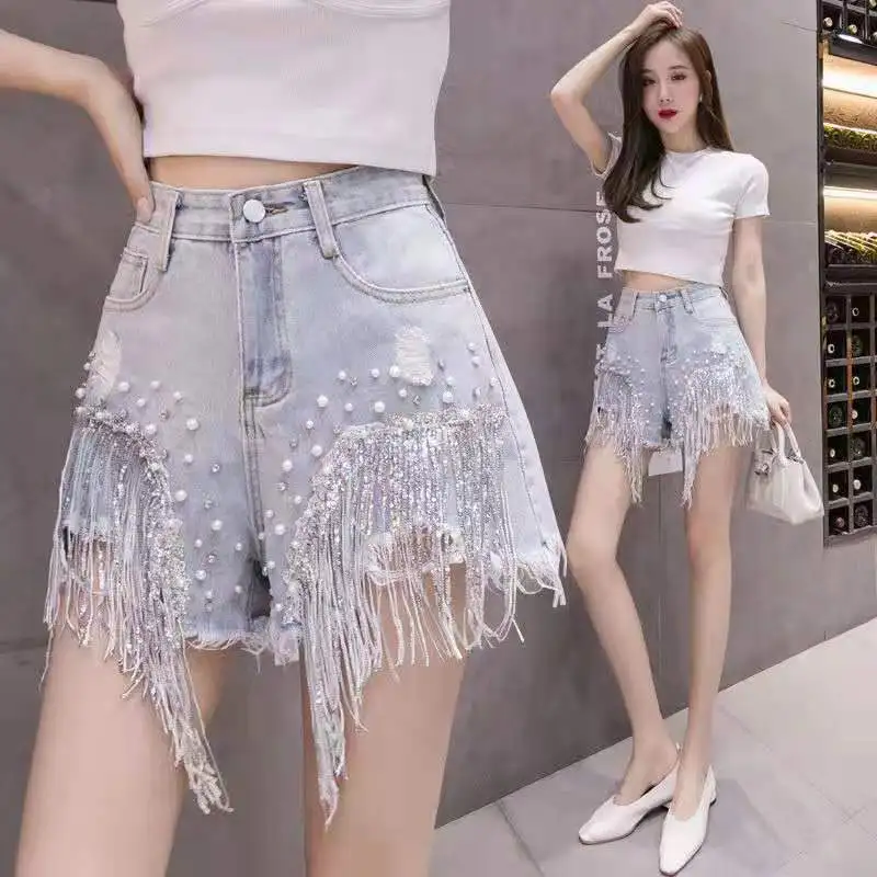 Fashion Female Denim Shorts 2021 Summer Wear New High Waist Slimming Heavy Beaded Sequin Fringed Ripped Wide Leg Jeans Hot Pants
Fashion Female Denim Shorts 2021 Summer Wear New High Waist Slimming Heavy Beaded Sequin Fringed Ripped Wide Leg Jeans Hot Pants