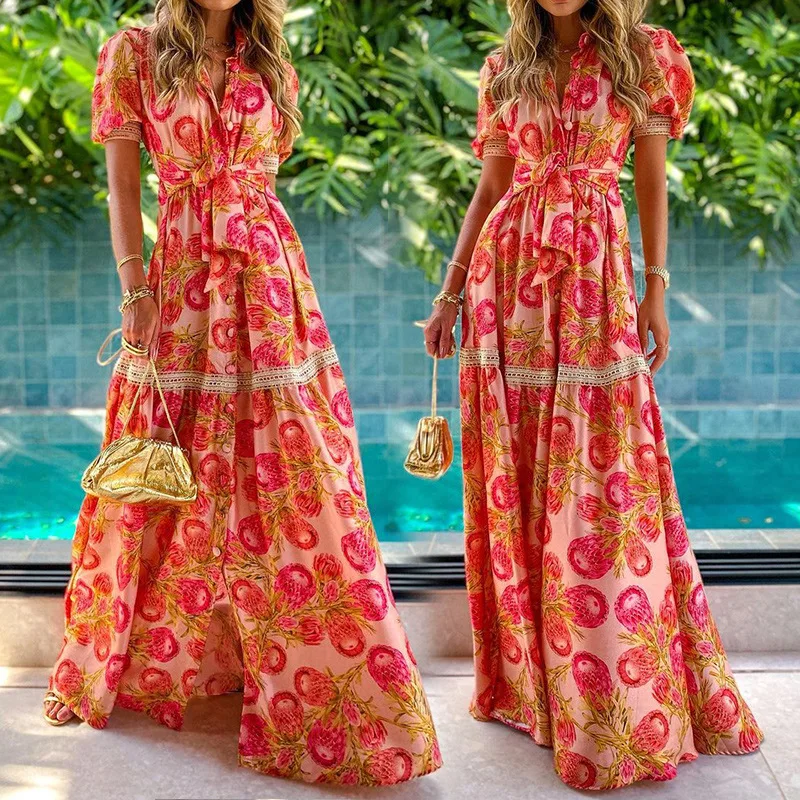 2021 Women Short Puff Sleeve Floral Print Slim Waist Long Maxi Dress Fashion Bohemian Dress Elegant Dress
2021 Women Short Puff Sleeve Floral Print Slim Waist Long Maxi Dress Fashion Bohemian Dress Elegant Dress