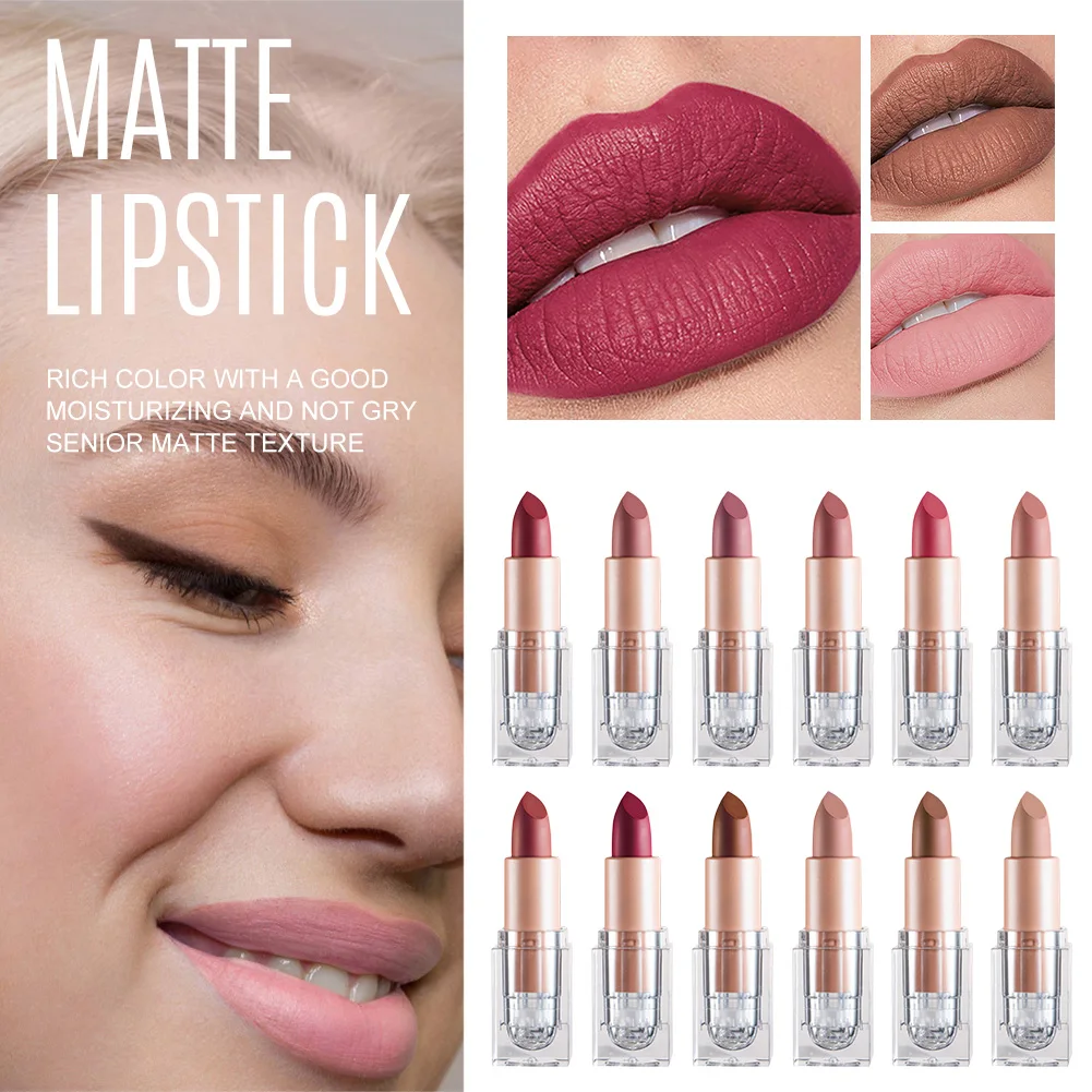12 Colors Matte Lipstick Waterproof Long-Lasting Lipstick Lip Makeup for Dating Wedding Party Bar maquiagem
12 Colors Matte Lipstick Waterproof Long-Lasting Lipstick Lip Makeup for Dating Wedding Party Bar maquiagem