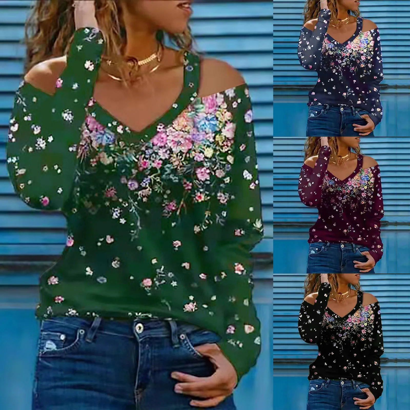 V-Neck T-Shirt Sleeve Print Women's Floral Long Shoulder Women's Off Women's T-Shirts
V-Neck T-Shirt Sleeve Print Women's Floral Long Shoulder Women's Off Women's T-Shirts