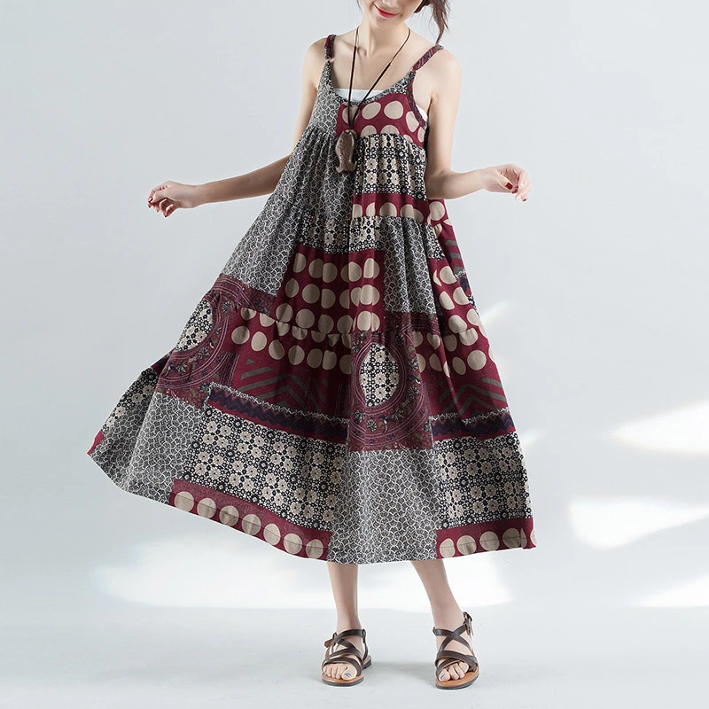 Women's Clothing Bohemian New Thin Loose Printed Cotton Dress Women Artistic L Strap Dress P19131
Women's Clothing Bohemian New Thin Loose Printed Cotton Dress Women Artistic L Strap Dress P19131