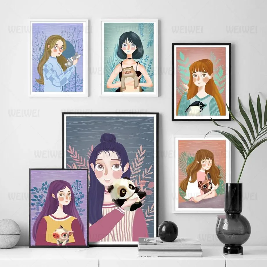 Panda Pig Rabbit Fashion Girl with Animals Posters Canvas Painting and Prints Nordic Wall Art Drawing for Beauty Girl Room Decor
Panda Pig Rabbit Fashion Girl with Animals Posters Canvas Painting and Prints Nordic Wall Art Drawing for Beauty Girl Room Decor