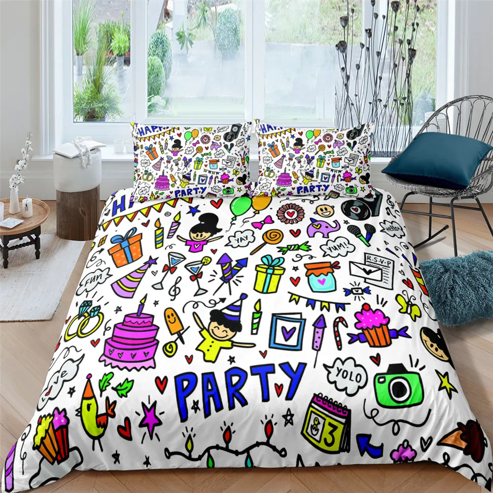 2021 Cartoon Bedding Set Birthday Party Luxury Duvet Cover Single King Size Home Decor Bed Comforter Cover Pillowcase For Kid
2021 Cartoon Bedding Set Birthday Party Luxury Duvet Cover Single King Size Home Decor Bed Comforter Cover Pillowcase For Kid
